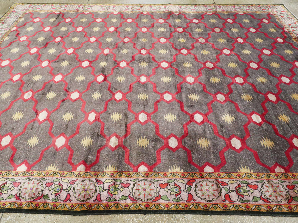 Vintage Indian Silk Agra Room Size Carpet, No.24652 - Staging