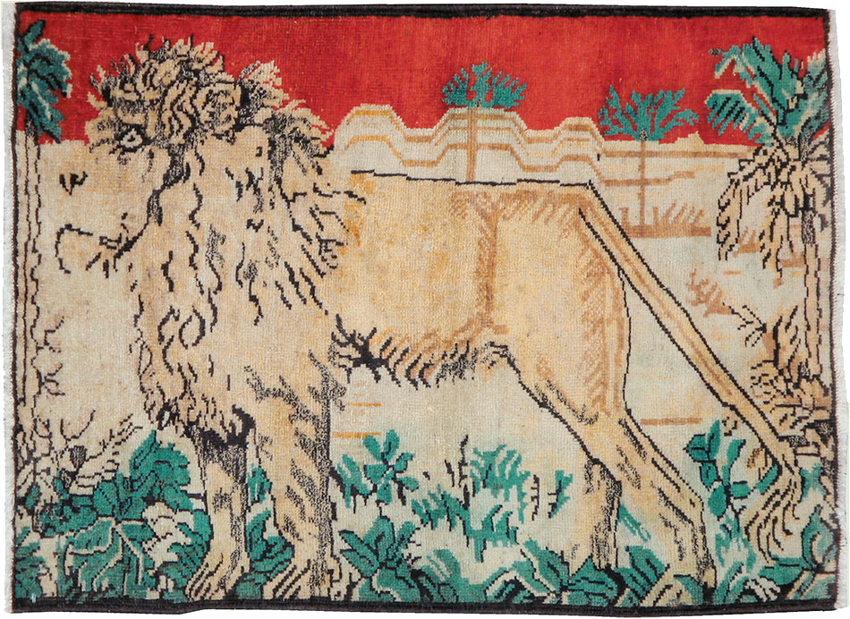 Vintage Persian Hamadan Pictorial Rug (Pair: 1 of 2), No.24658 - Staging