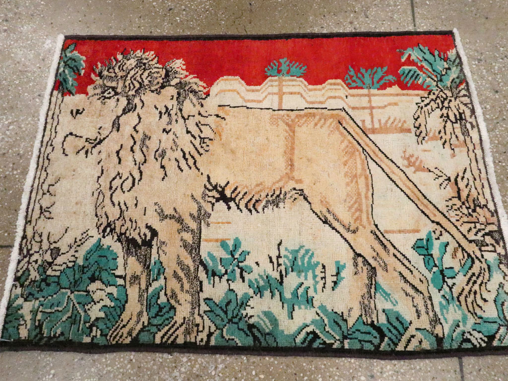 Vintage Persian Hamadan Pictorial Rug (Pair: 1 of 2), No.24658 - Staging