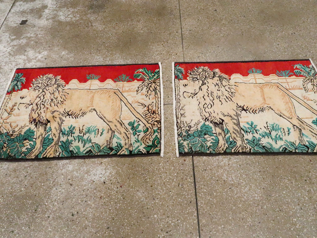 Vintage Persian Hamadan Pictorial Rug (Pair: 1 of 2), No.24658 - Staging