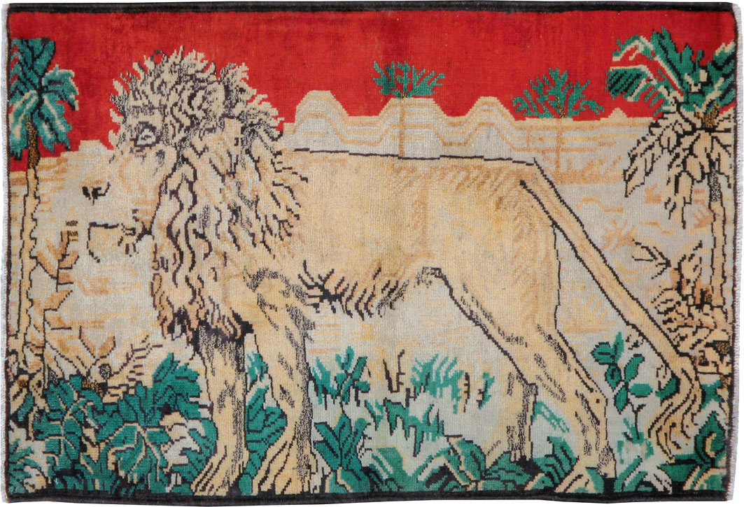 Vintage Persian Hamadan Pictorial Rug (Pair: 2 of 2), No.24659 - Staging