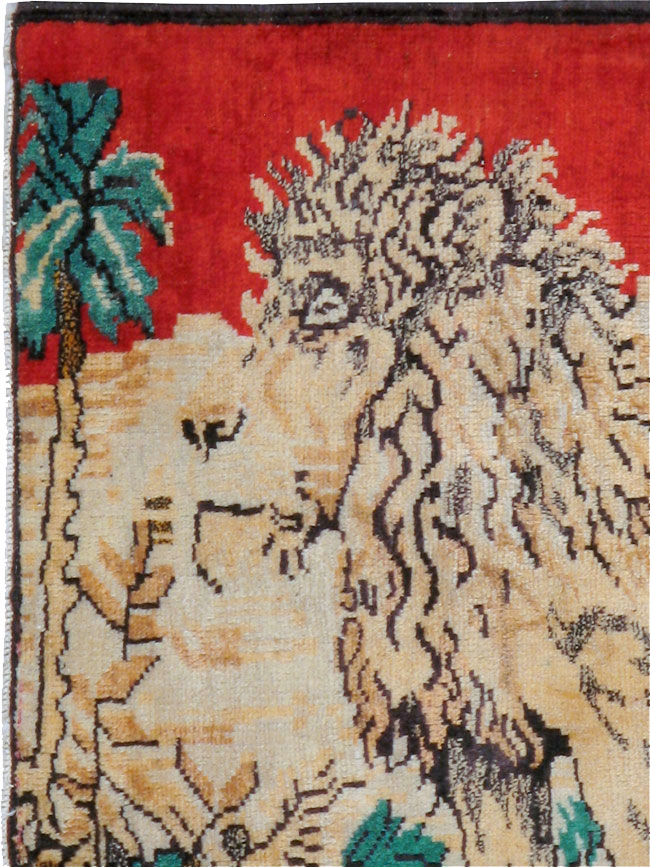 Vintage Persian Hamadan Pictorial Rug (Pair: 2 of 2), No.24659 - Staging