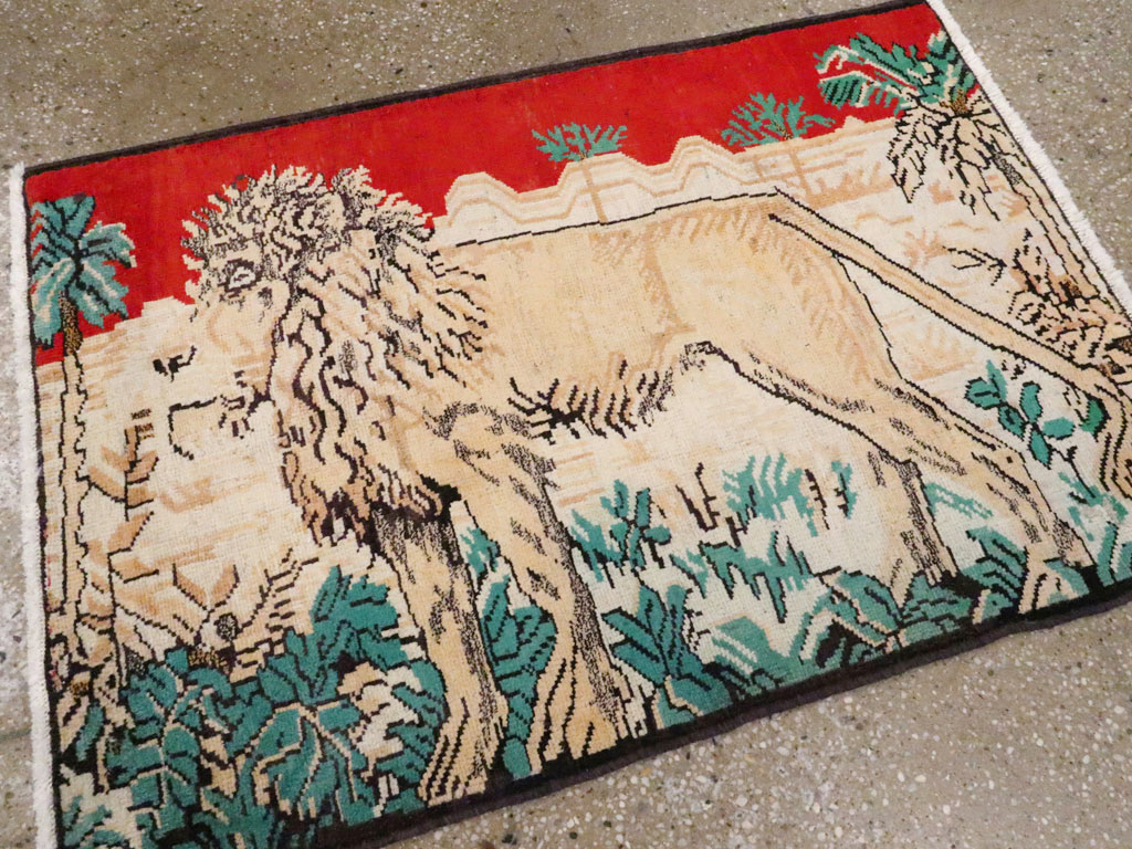 Vintage Persian Hamadan Pictorial Rug (Pair: 2 of 2), No.24659 - Staging