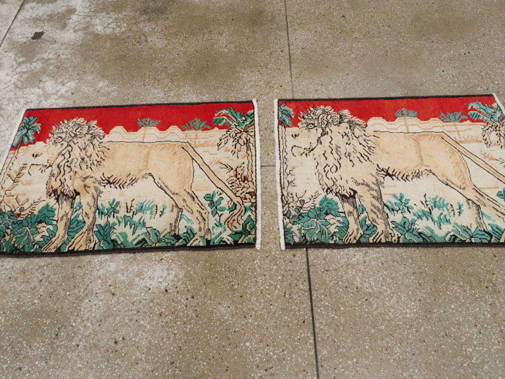 Vintage Persian Hamadan Pictorial Rug (Pair: 2 of 2), No.24659 - Staging