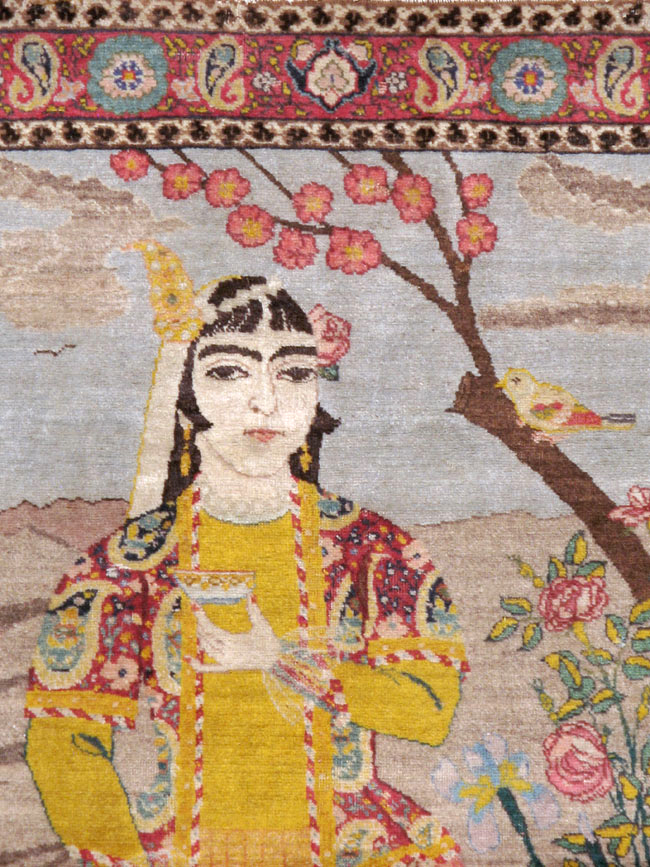 Vintage Persian Tabriz Pictorial Throw Rug, No.24666 - Staging