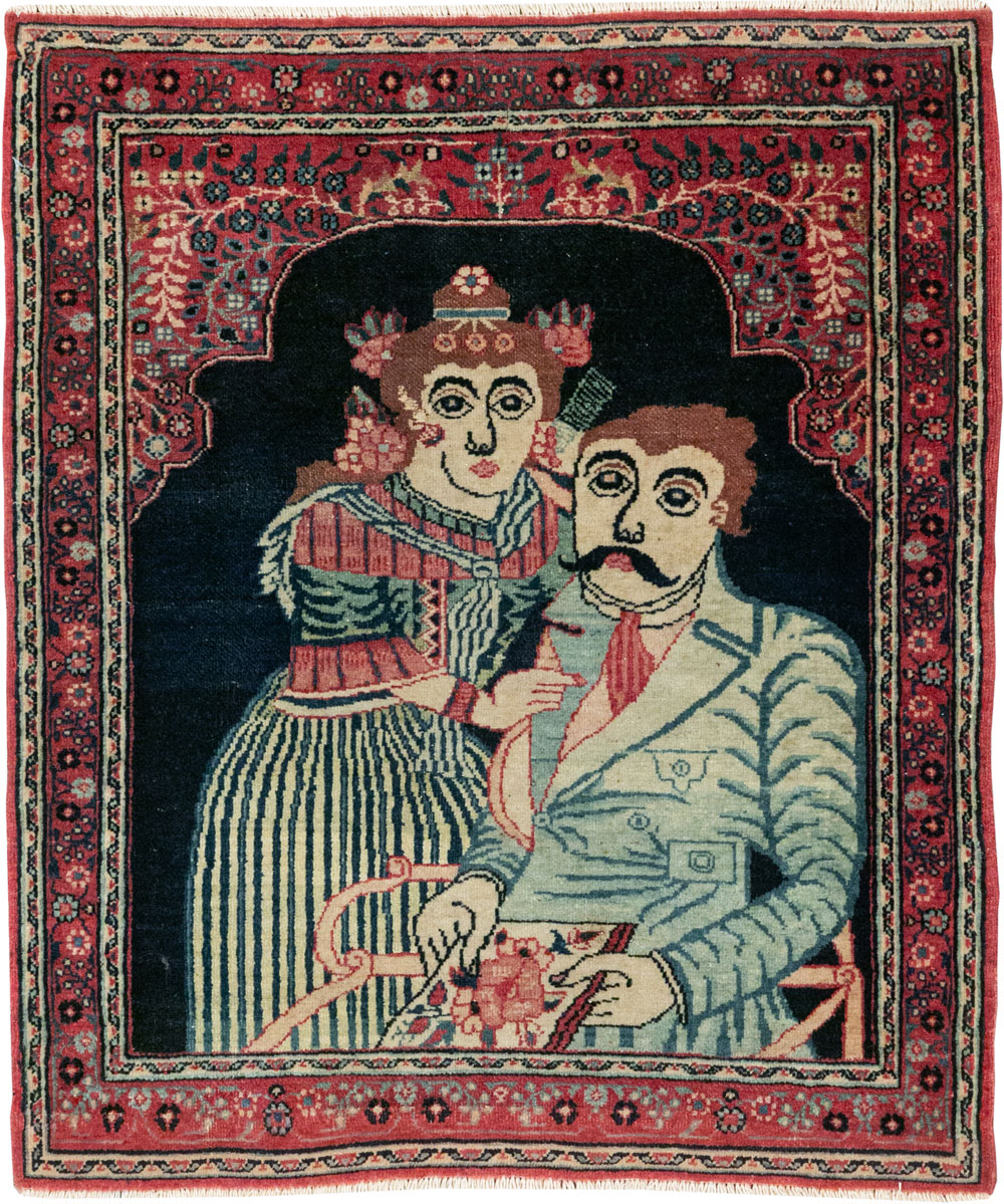 Antique Persian Mashad Pictorial Rug, No.24693 - Staging