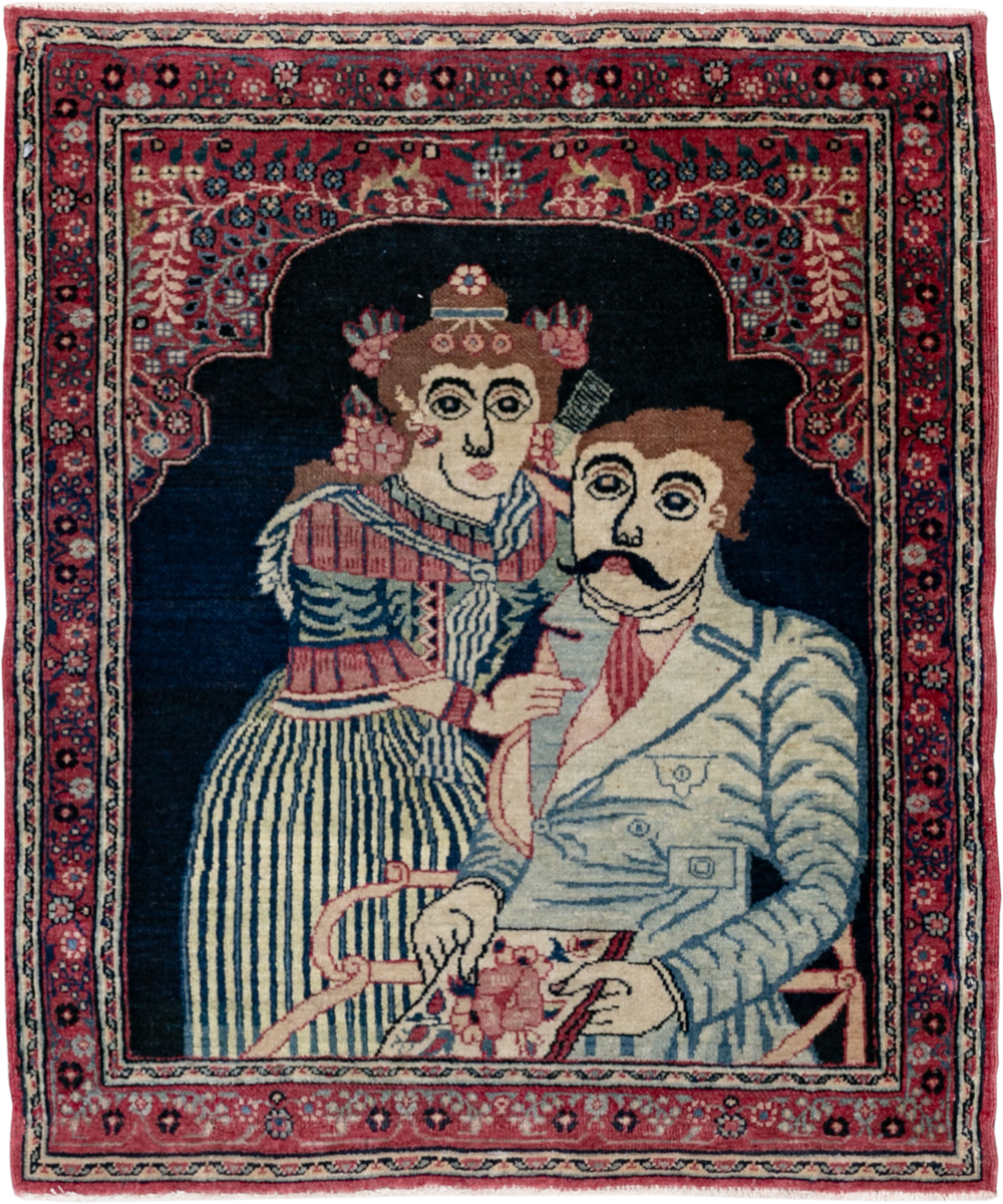 Antique Persian Mashad Pictorial Rug, No.24693 - Staging