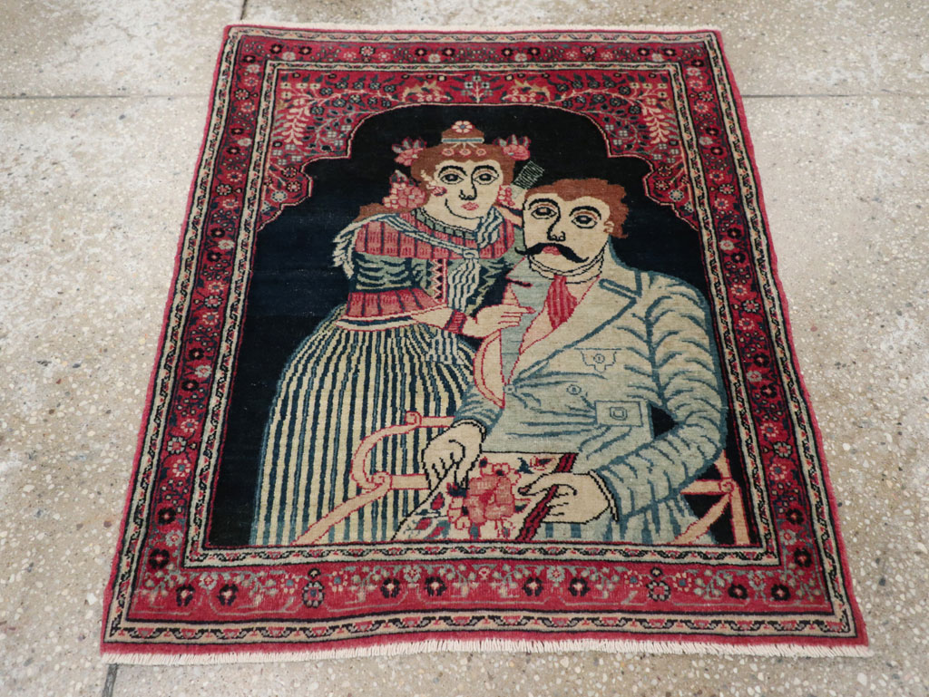 Antique Persian Mashad Pictorial Rug, No.24693 - Staging