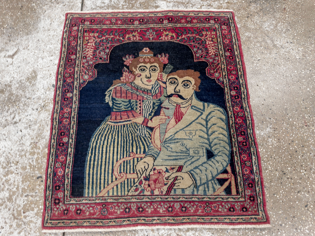 Antique Persian Mashad Pictorial Rug, No.24693 - Staging