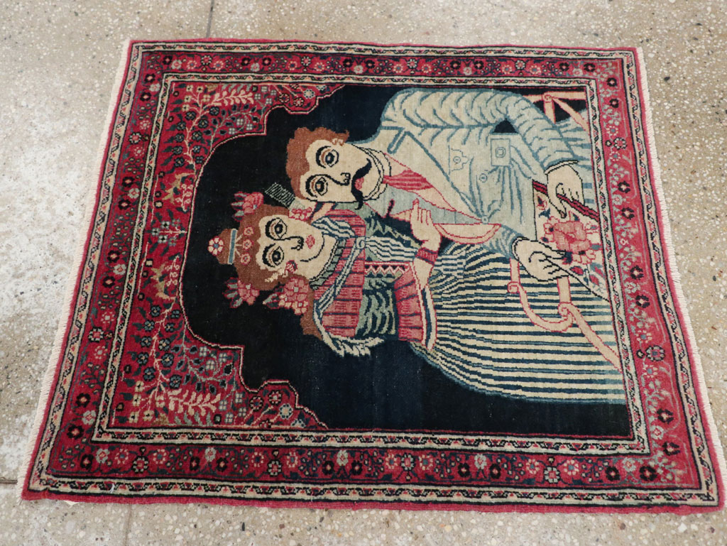 Antique Persian Mashad Pictorial Rug, No.24693 - Staging