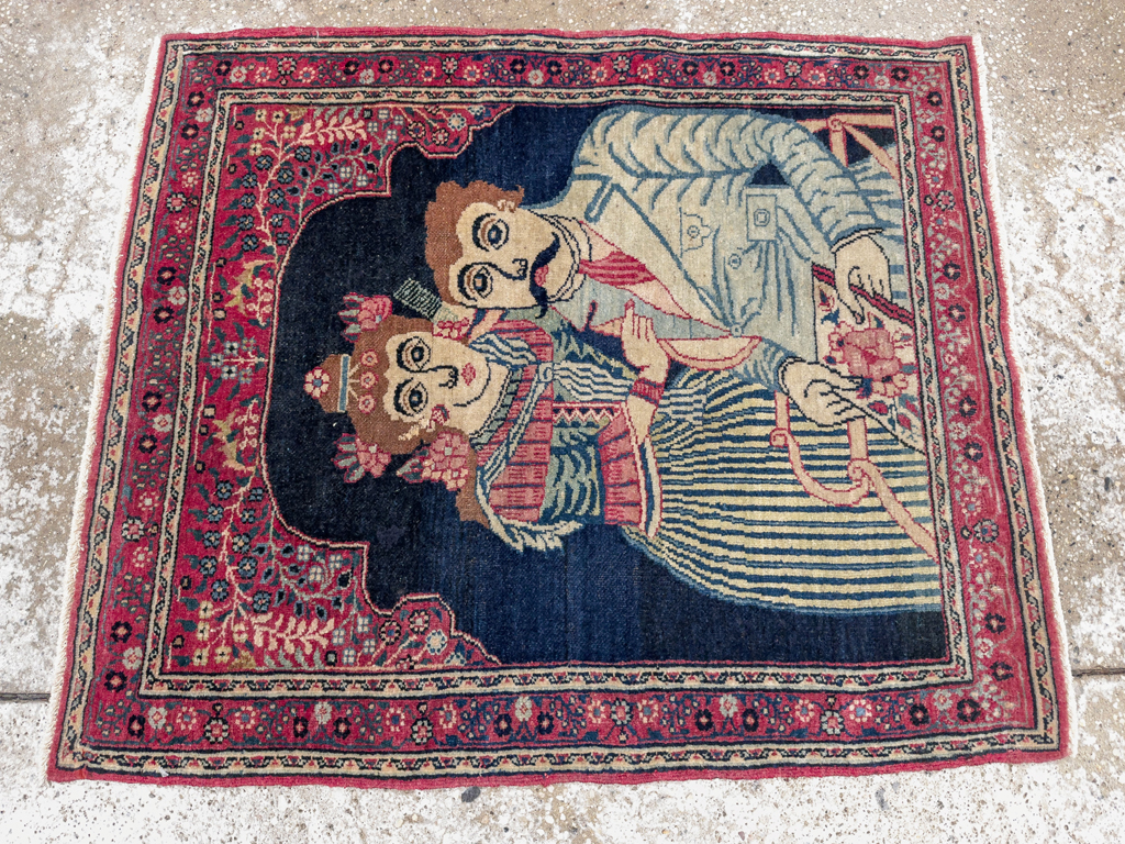 Antique Persian Mashad Pictorial Rug, No.24693 - Staging