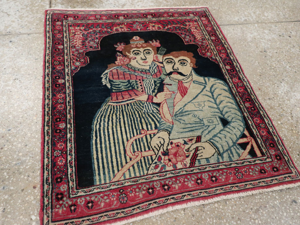 Antique Persian Mashad Pictorial Rug, No.24693 - Staging