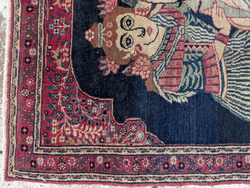 Antique Persian Mashad Pictorial Rug, No.24693 - Staging