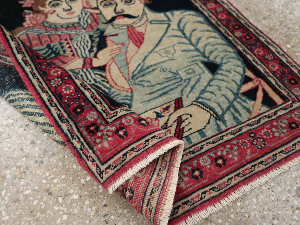 Antique Persian Mashad Pictorial Rug, No.24693 - Staging