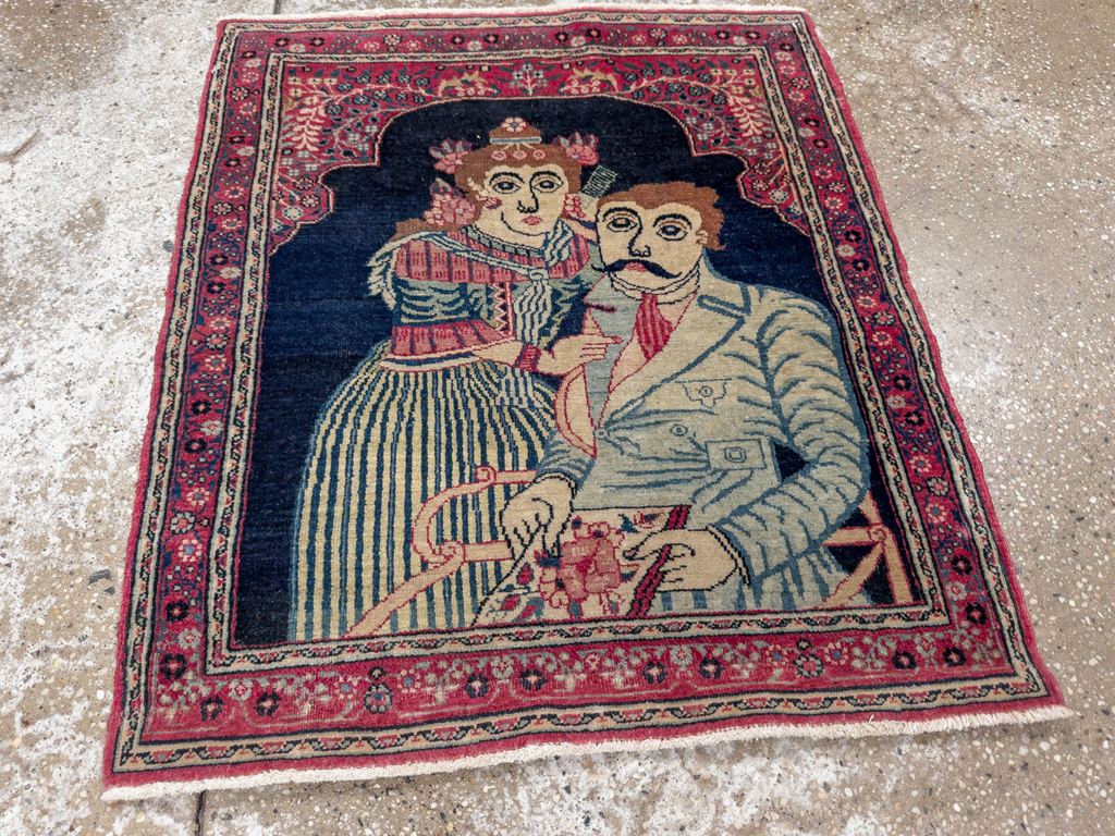Antique Persian Mashad Pictorial Rug, No.24693 - Staging