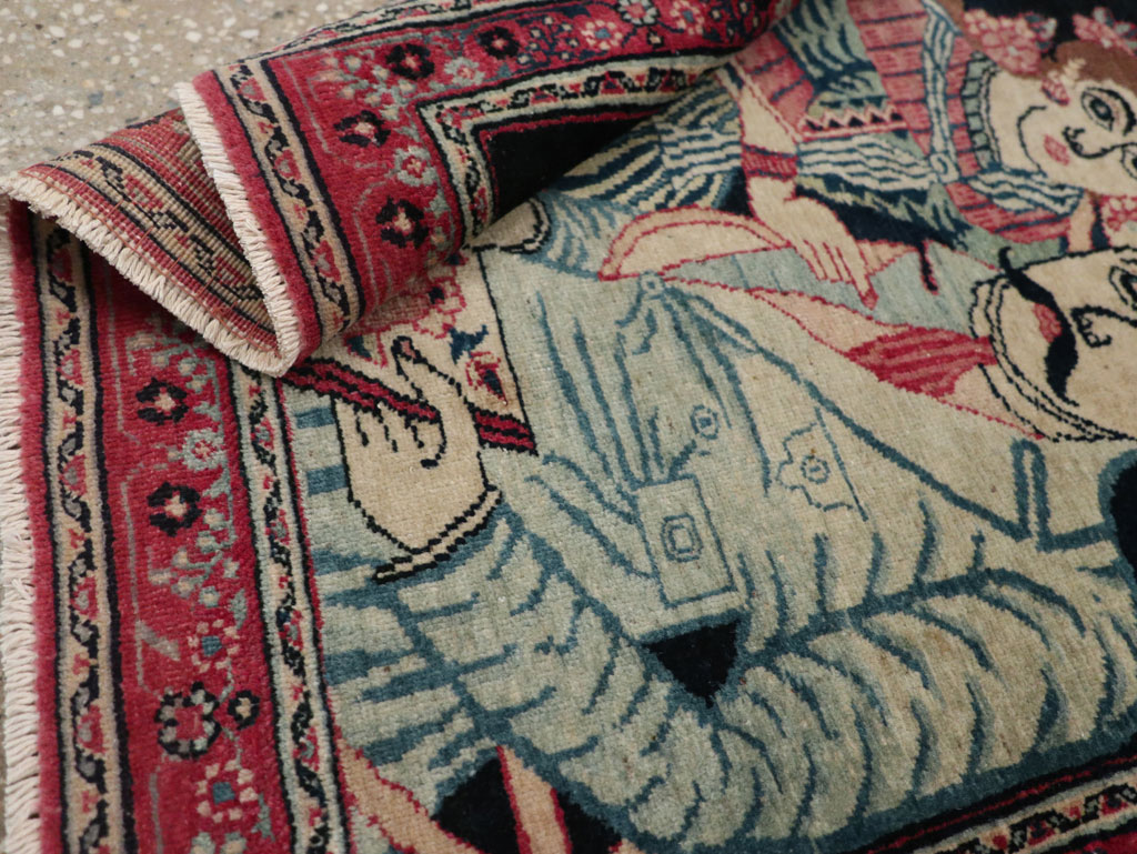 Antique Persian Mashad Pictorial Rug, No.24693 - Staging