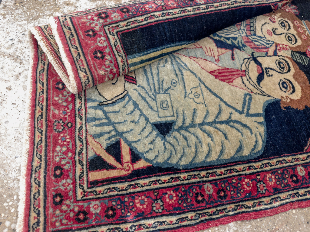 Antique Persian Mashad Pictorial Rug, No.24693 - Staging