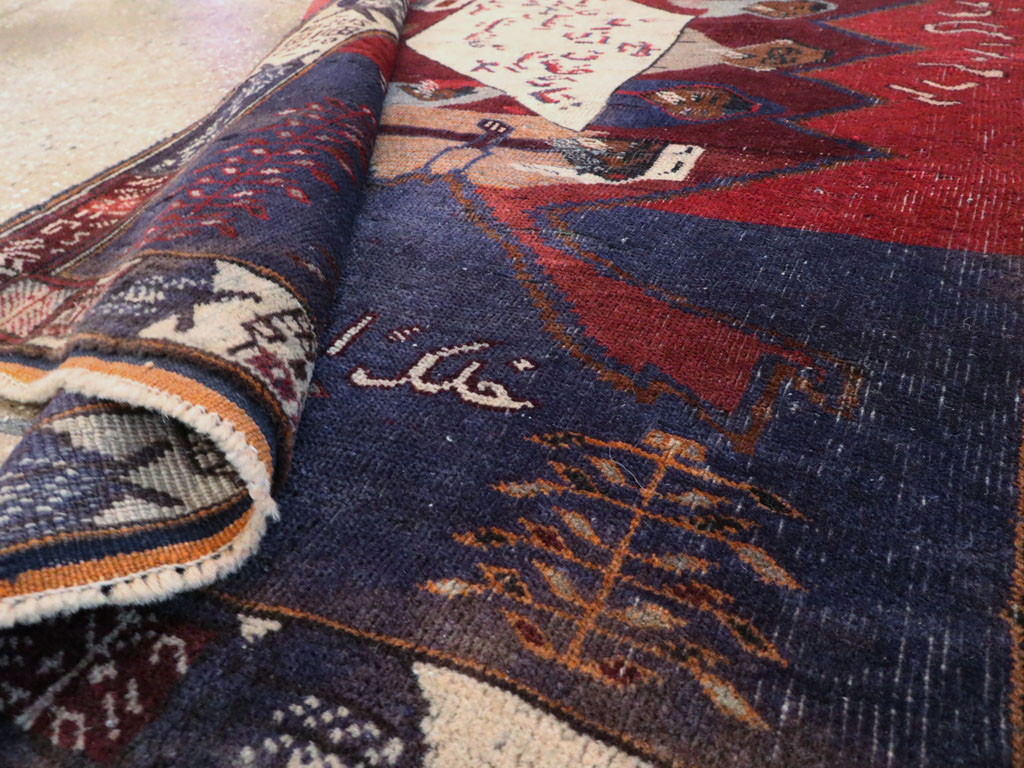 Vintage Persian Baluch Pictorial Rug, No.24702 - Staging