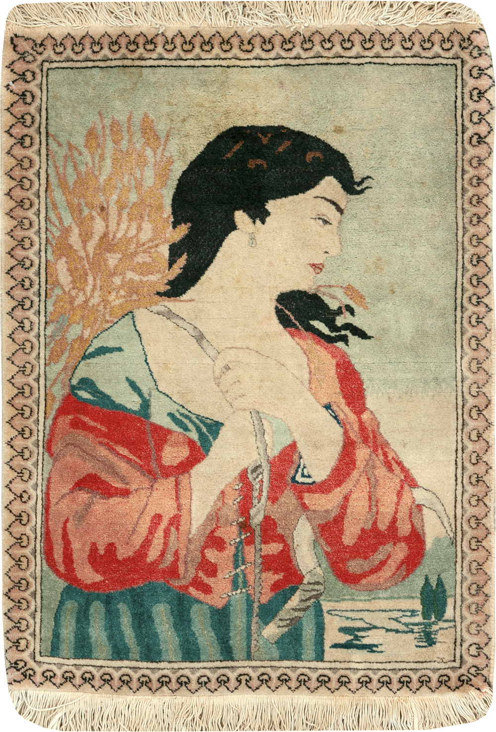 Vintage Persian Tabriz Pictorial Rug, No.24790 - Staging