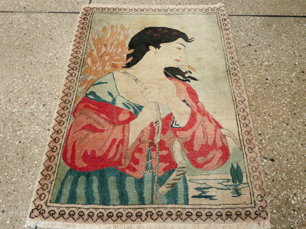 Vintage Persian Tabriz Pictorial Rug, No.24790 - Staging