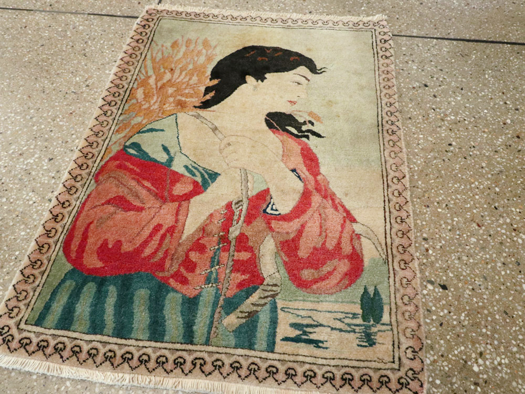 Vintage Persian Tabriz Pictorial Rug, No.24790 - Staging