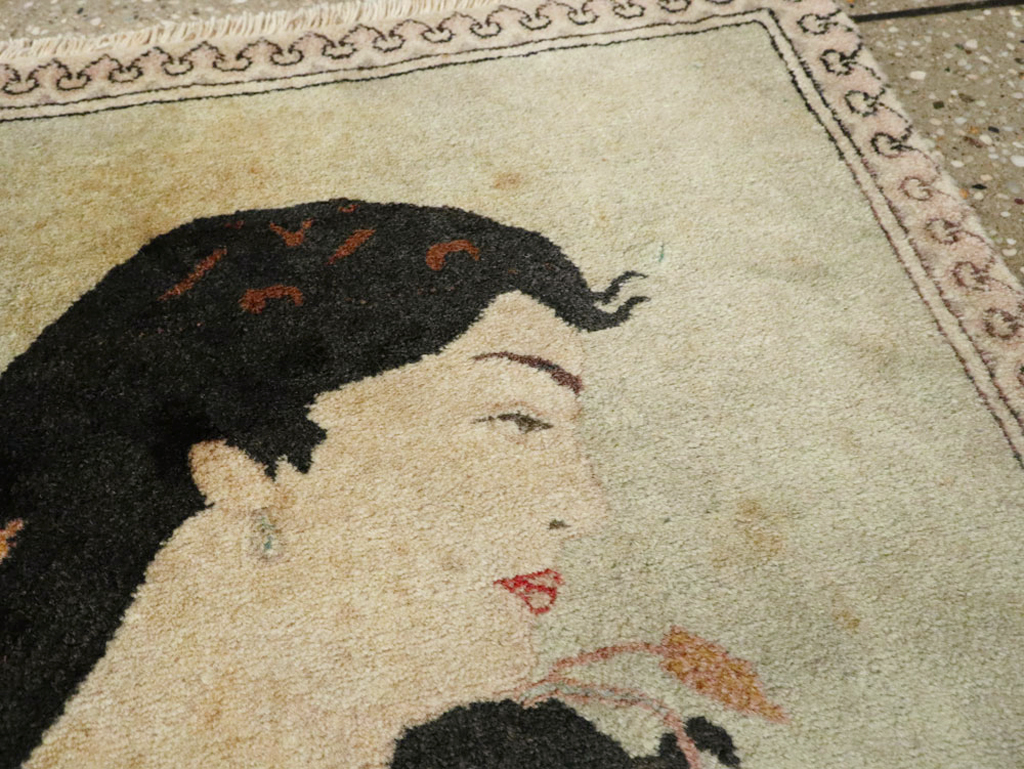 Vintage Persian Tabriz Pictorial Rug, No.24790 - Staging