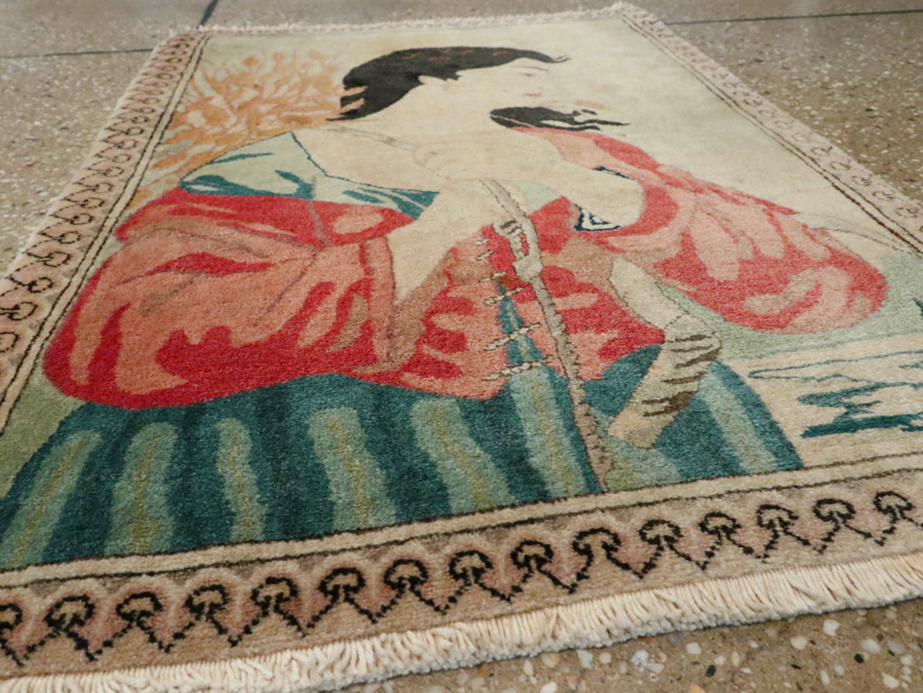 Vintage Persian Tabriz Pictorial Rug, No.24790 - Staging