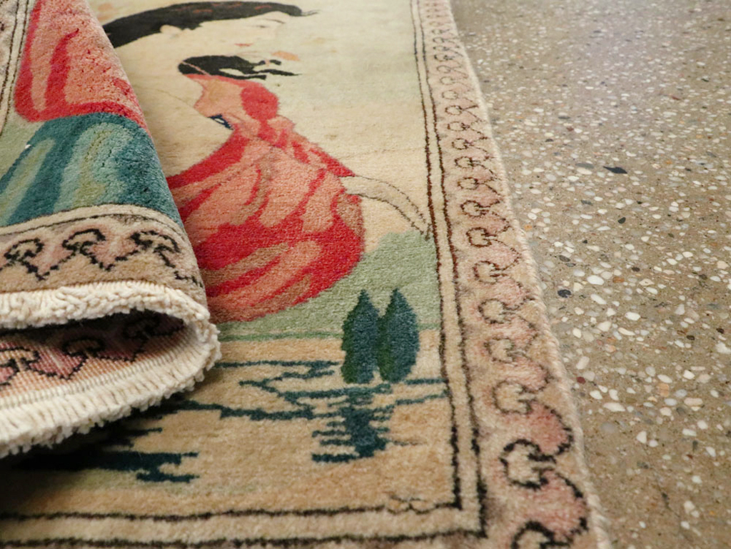 Vintage Persian Tabriz Pictorial Rug, No.24790 - Staging