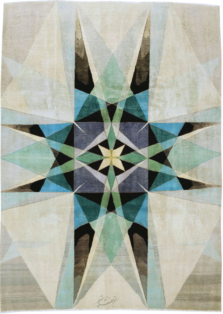 Vintage Persian Kashan Art Deco Carpet, No.24818 - Staging