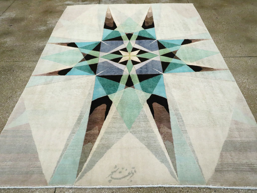 Vintage Persian Kashan Art Deco Carpet, No.24818 - Staging