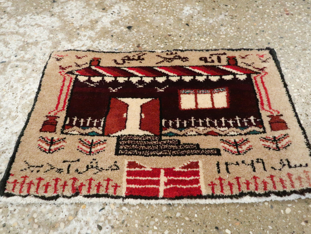 Vintage Persian Baluch Pictorial Rug (Pair: 1 of 2), No.24904 - Staging