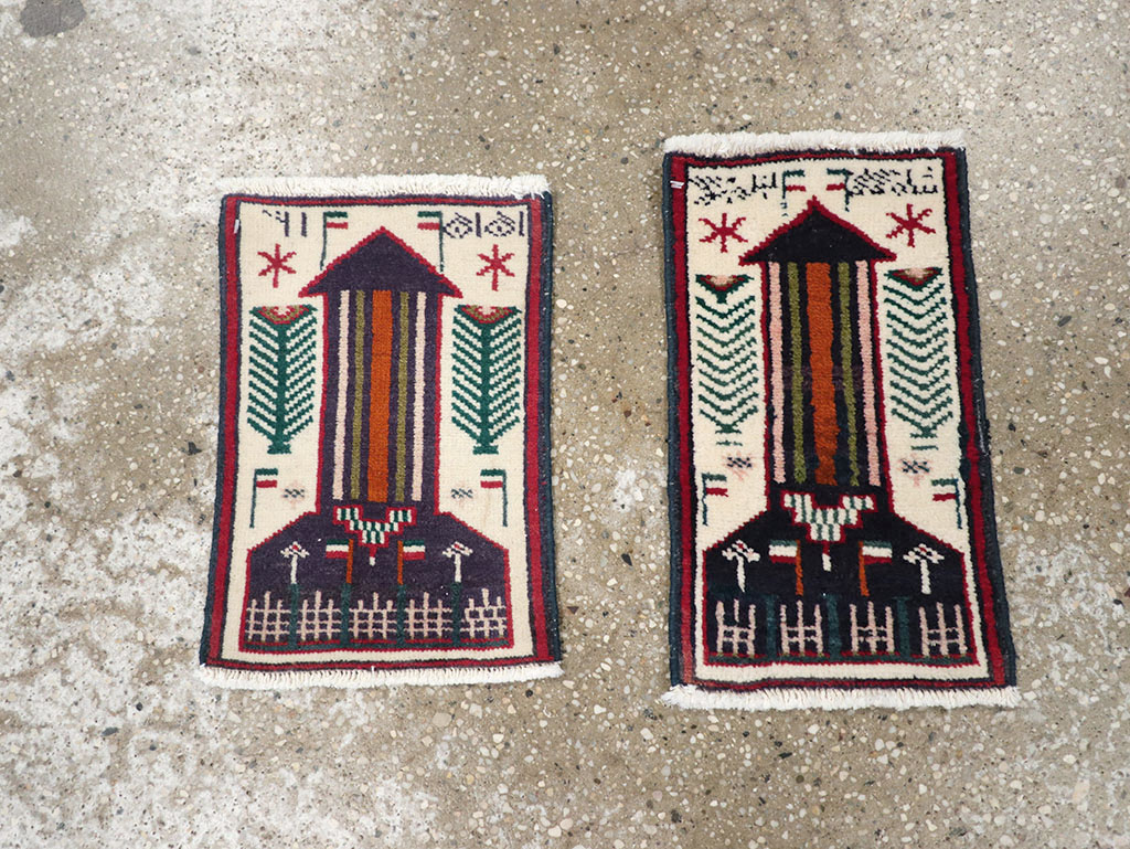 Vintage Persian Pictorial Baluch Rug (Pair: 1 of 2), No.24923 - Staging