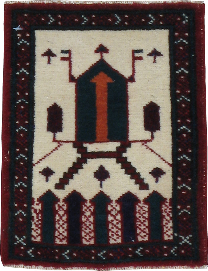 Vintage Persian Baluch Pictorial Rug, No.24932 - Staging
