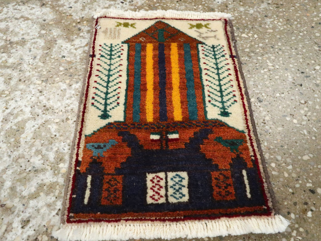 Vintage Persian Baluch Pictorial Rug, No.24937 - Staging