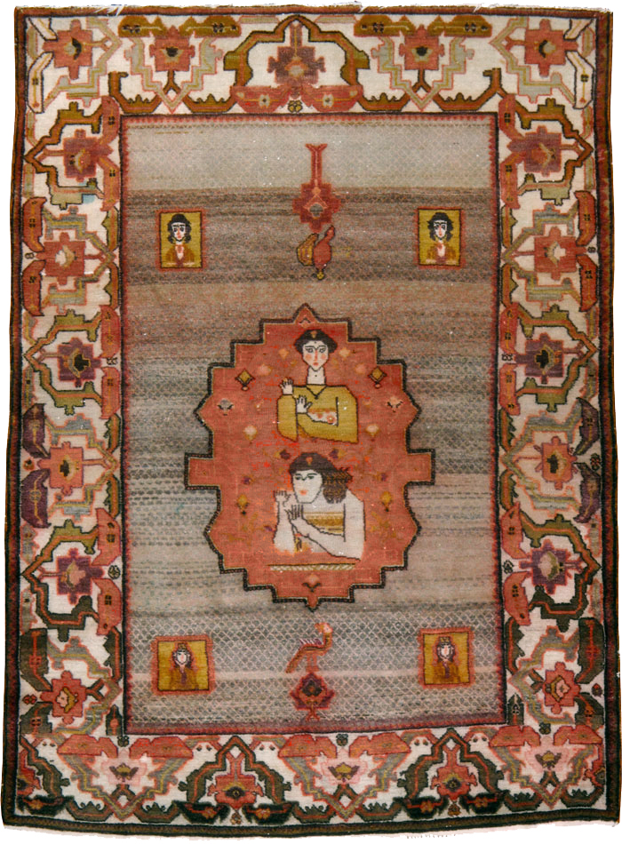 Vintage Persian Malayer Pictorial Rug, No.24943 - Staging