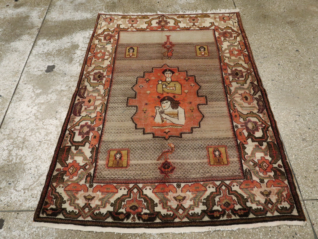 Vintage Persian Malayer Pictorial Rug, No.24943 - Staging