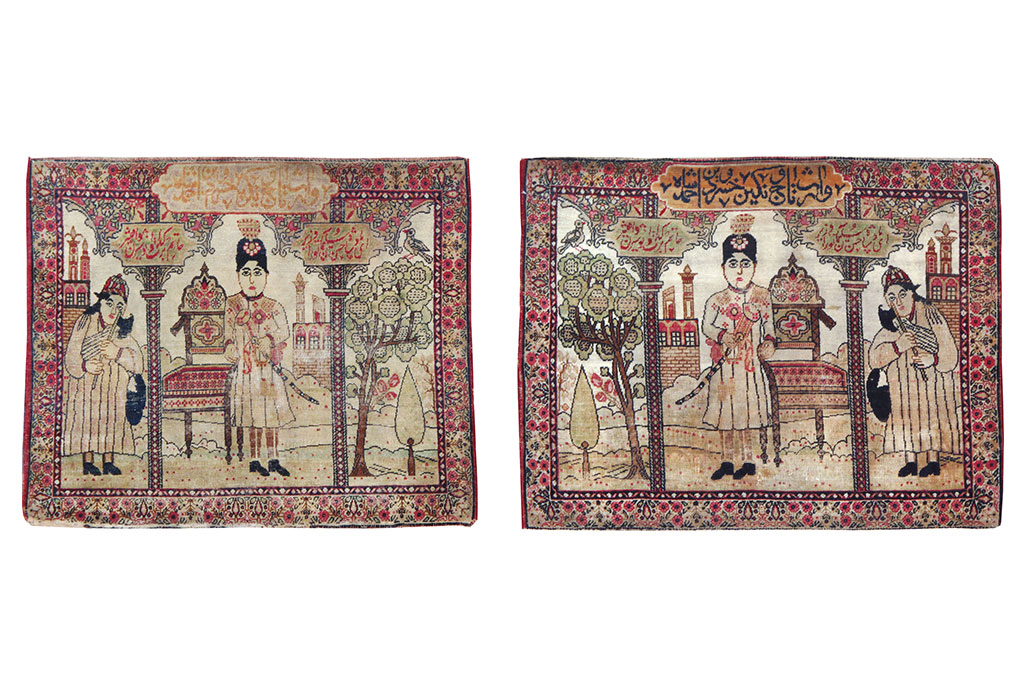 Antique Persian Lavar Kerman Pictorial Throw Rug (Pair: 1 of 2), No.24993 - Staging