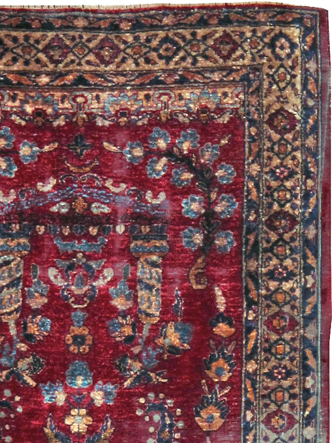 Antique Persian Silk Kashan Rug, No.24997 - Staging