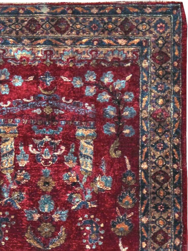 Antique Persian Silk Kashan Rug, No.24997 - Staging