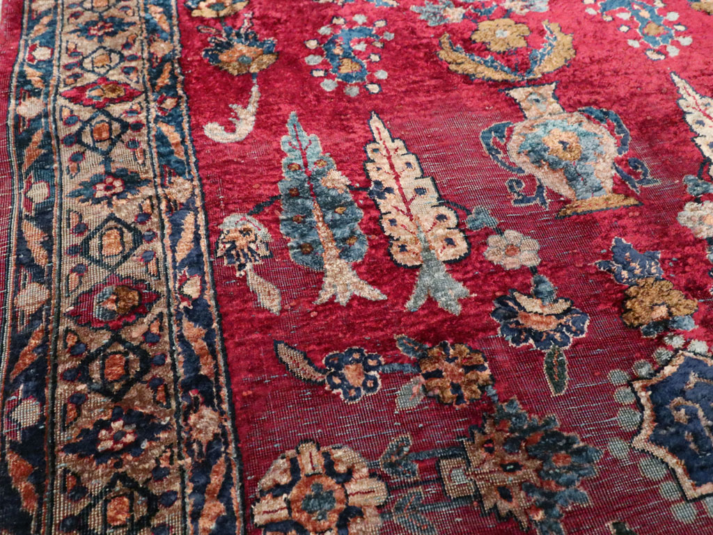 Antique Persian Silk Kashan Rug, No.24997 - Staging