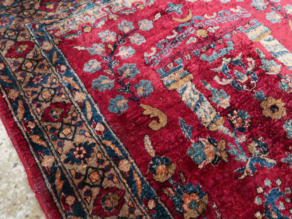 Antique Persian Silk Kashan Rug, No.24997 - Staging