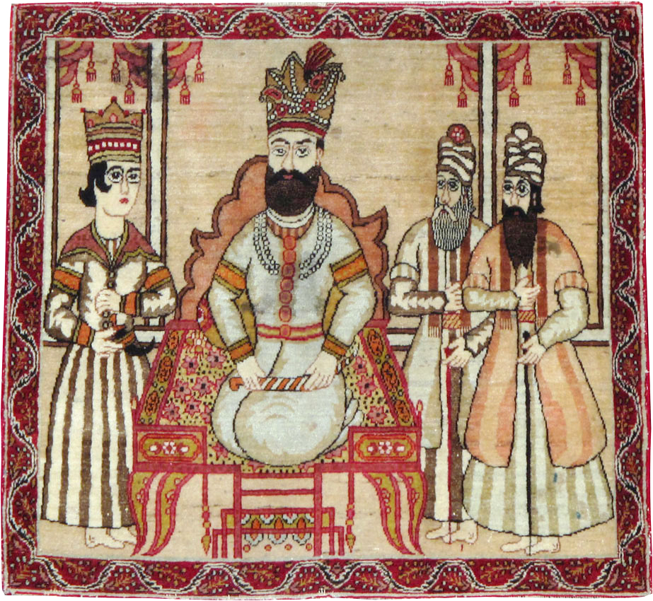 Antique Persian Lavar Kerman Pictorial Rug, No.24999 - Staging