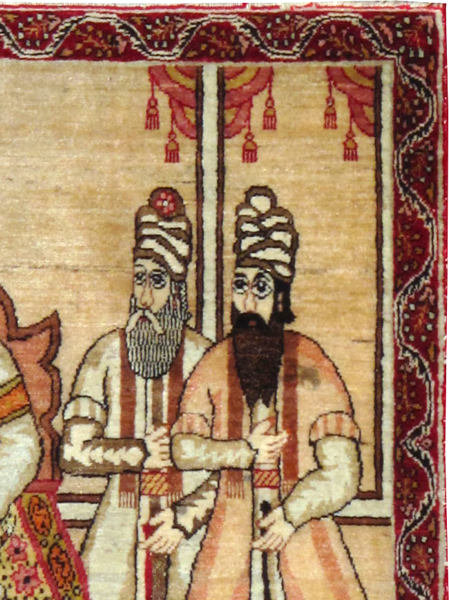 Antique Persian Lavar Kerman Pictorial Rug, No.24999 - Staging