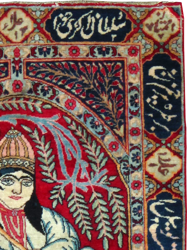 Antique Persian Lavar Kerman Pictorial Rug, No.25000 - Staging