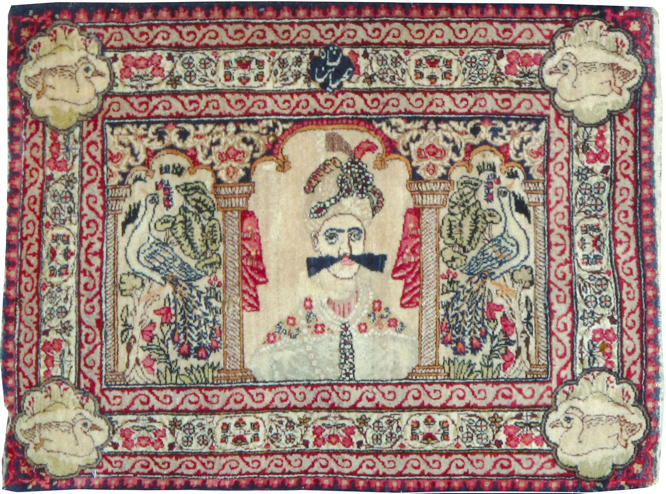 Antique Persian Lavar Kerman Pictorial Rug, No.25002 - Staging