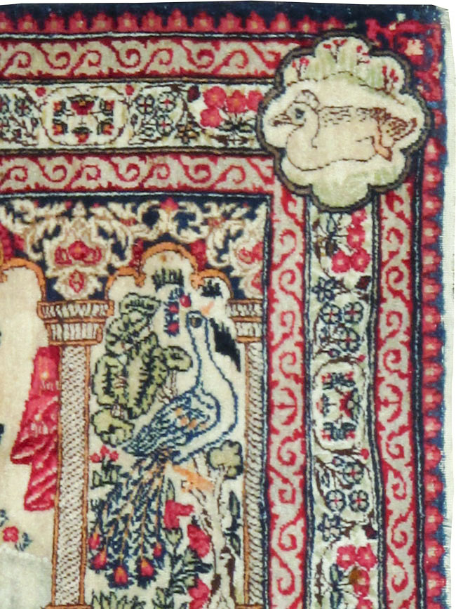 Antique Persian Lavar Kerman Pictorial Rug, No.25002 - Staging