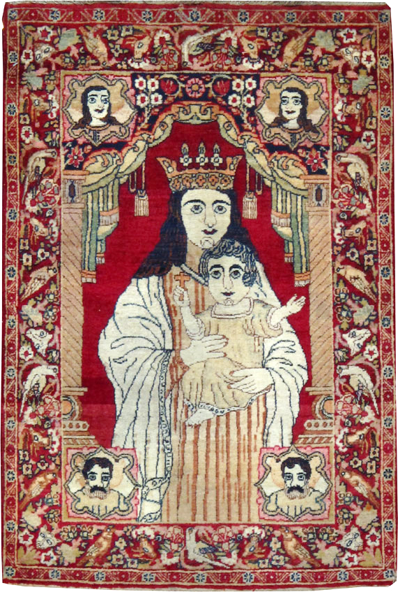 Antique Persian Lavar Kerman Pictorial Rug (Pair: 1 of 2), No.25004 - Staging