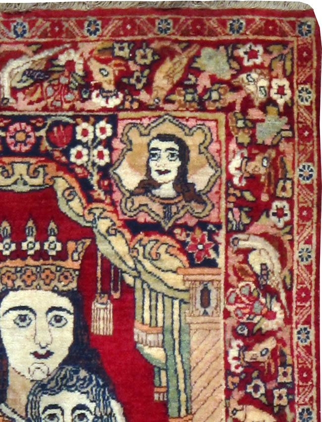 Antique Persian Lavar Kerman Pictorial Rug, No.25004 - Staging