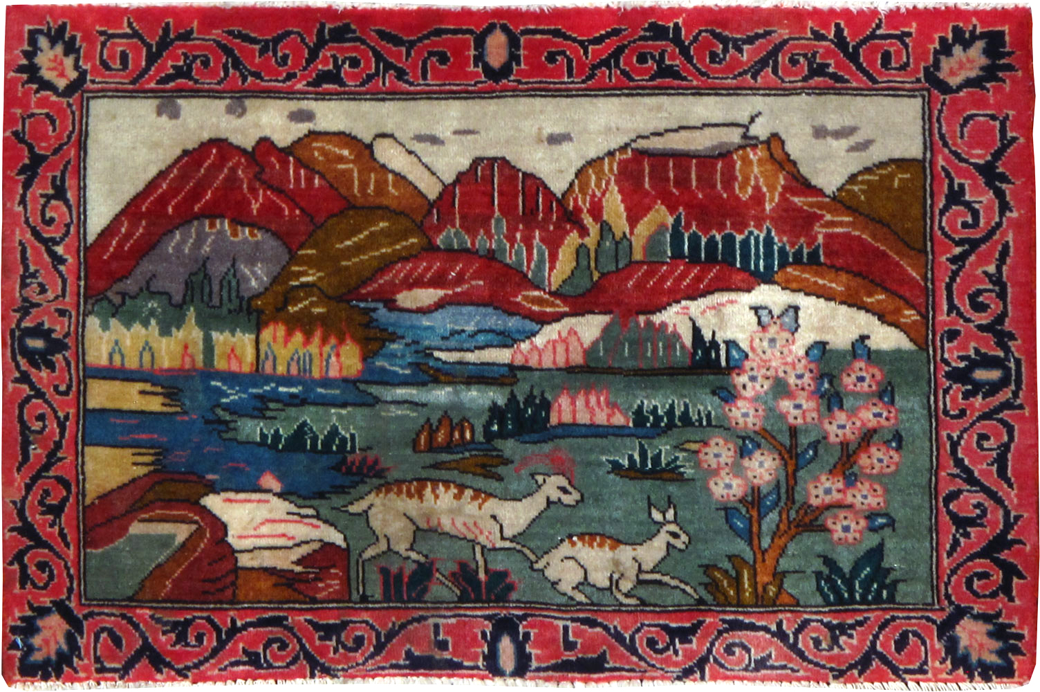 Vintage Persian Tabriz Pictorial Rug, No.25009 - Staging