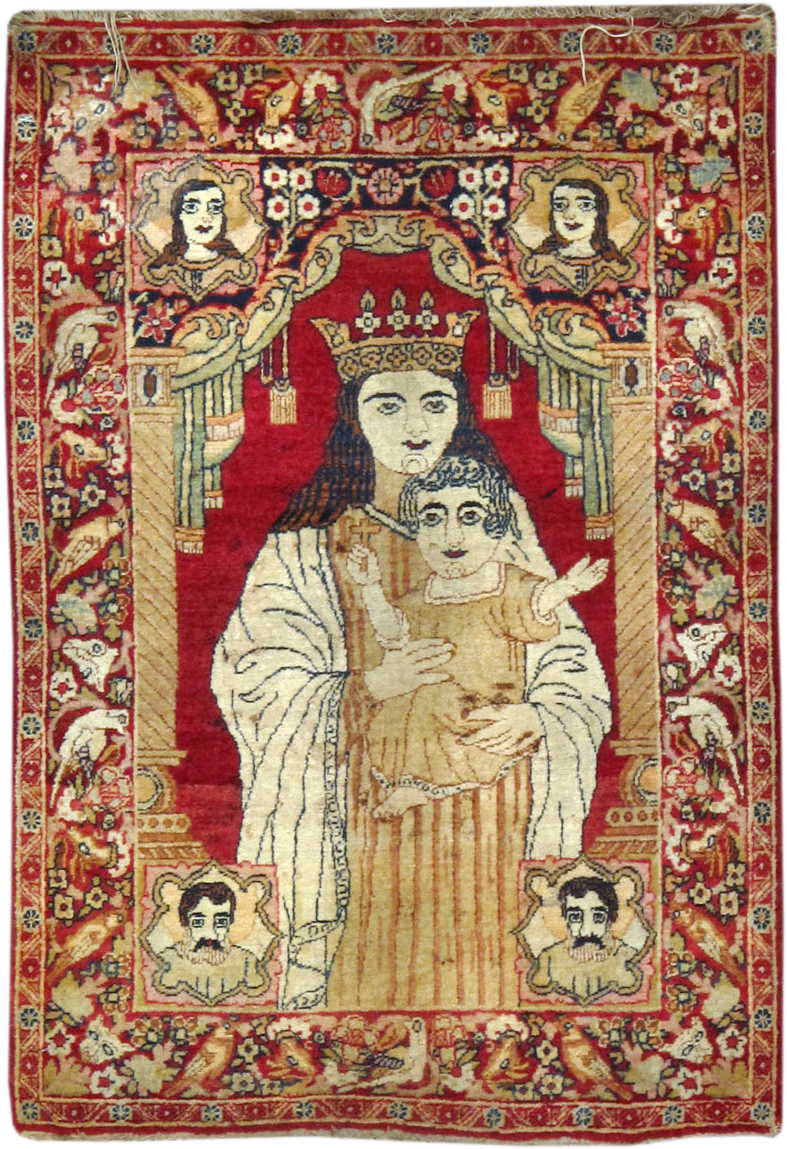 Antique Persian Lavar Kerman Pictorial Rug, No.25010 - Staging